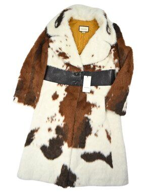 Gucci Spring Summer 2020 Cow Print Faux Fur Trench Coat in White/Brown
